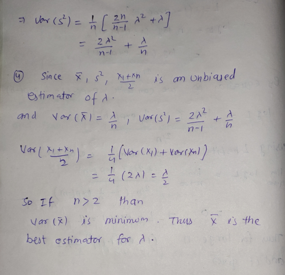 - Var (5) = 1 [ 21 + 22 als n-1 14 is an unbiased 2 since f, s², Xitan estimator of Var (81 = 1, Var(5²) = 2x² and + TIS n-l