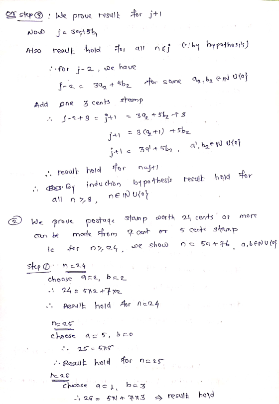 of step ® : We prove result for j+/ Now ja Bertsb, Also result hold for all niej (o! by hypothesis) for j-2, we have giza 392