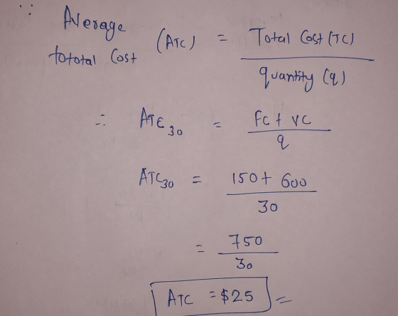 Average (Arc) - Total Cost (TC) tototal Cost quantity (q. ATE Fotvc :30 q ATC30 F 150+ Goo 3o 750 Zo ATC = $25