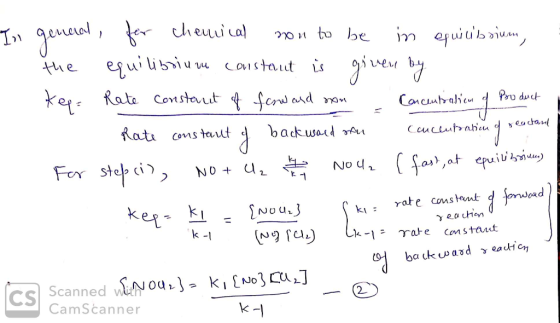 In general, for cheurical non to be in equilibrium, the equilibrium constant is given by kep- Rate Constant of fcow and son c