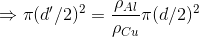 \Rightarrow \pi (d'/2)^2=\frac{\rho_{Al}}{\rho_{Cu}}\pi (d/2)^2