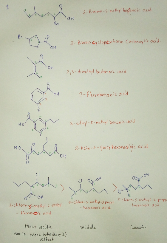 2- Bromo-s-methyl hostonoic acid OH Y By 3- Bromo Cyclopentane Carboxylic acid. OH 2,3-dimethyl butanoic acid оң 3-flurobenz