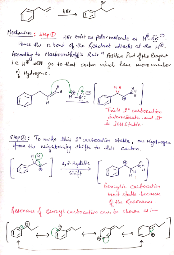 Mechanism : Step D HBT epist as polar molecule as HBT:. Hence the n bond of the reactect attacks at the Ho. According to Mark