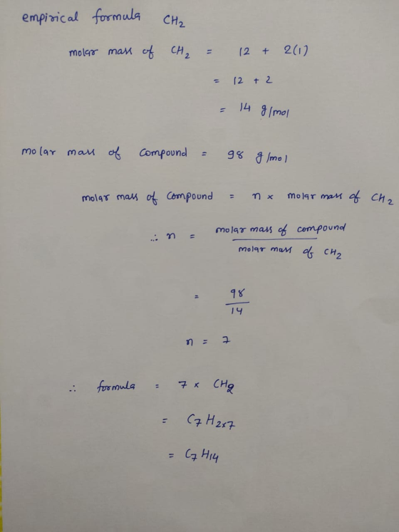 empirical formula CH2 CH2 (2 2(17 1 molgar man 2 (2 mo lar man o Compound mol4r maM CH2 Mol4r mas ot Compound mola7 mans of c