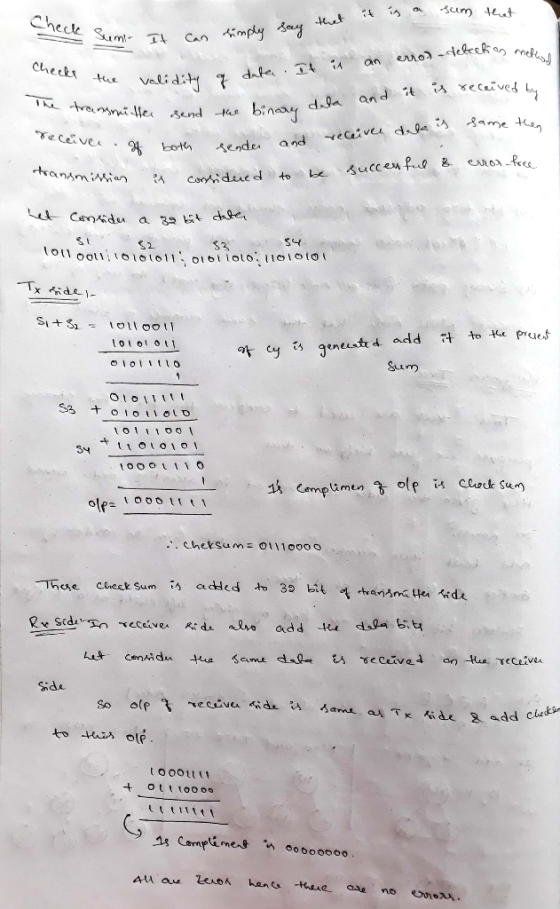 it is a sum that -neck Sum- It can 1 simply say that election method Checks error detection me an is It the valid data. q val