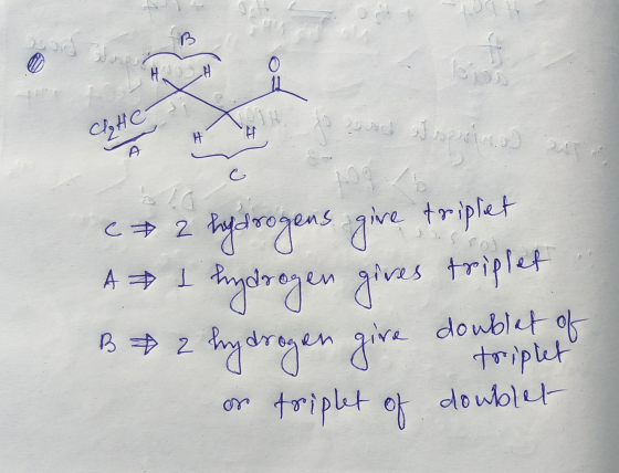 HH and I sprino) at ( 2 hydrogens give triplet e tydrogen gives triplet hydrogen give doublet of 3 2 O on o o triplet of trip