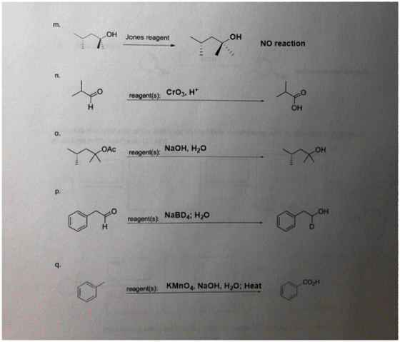 OH Jones reagent OH NO reaction reagent(s): Cro3, H+ OH OAC reagent(s); NaOH, H20 ОН raporto). NaBD; H,0 reagent(s): NaBD4; H