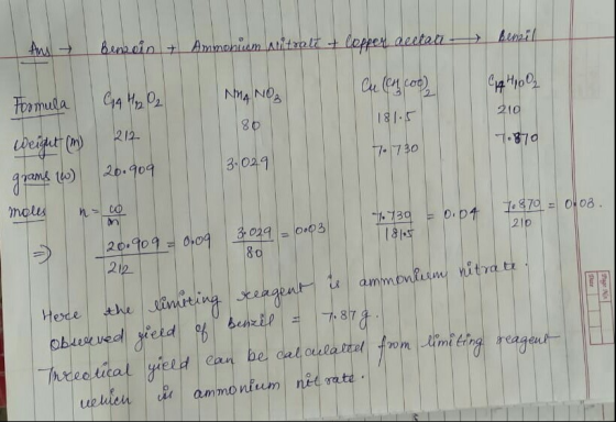 Any - Bensoin + Ammonium nitrate + Copper acetate - Bensil NHA NO de (cy.com) (1449003 80 181.5 210 Formula weight (m) grams