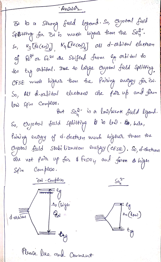 МИ Answer en is a strong feeed logand. So, crystal field Splitting for ei to much higher than the soara so, R3 [recen)JMy [re