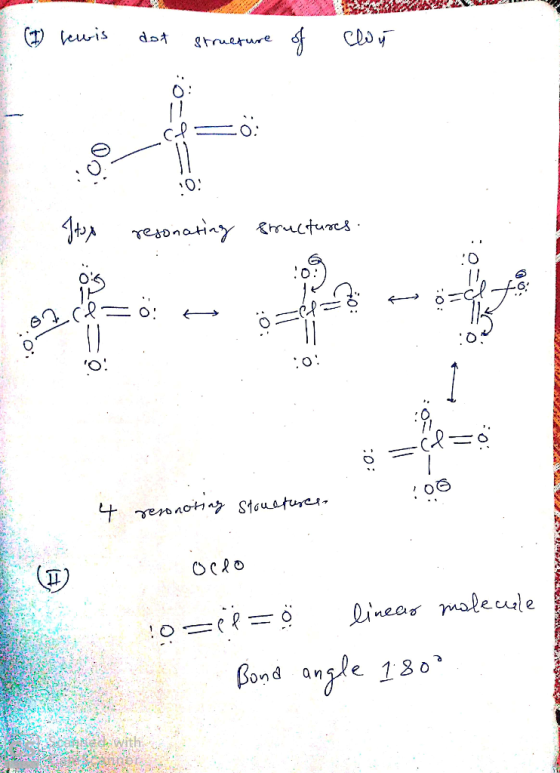 C ewis dot Co Strueture 0. JA Tesonatiny uctues o rennot Stouature Linear maleule to Bond angle 180 hed with