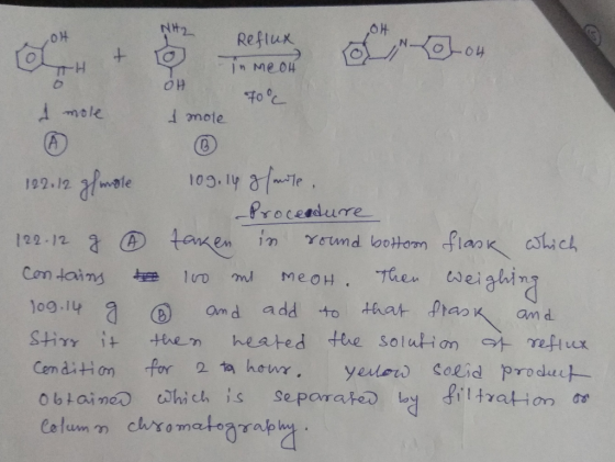 H2 Reflux n MeoH + 77 OH 10g,ly 192.12 -Proceadure 122-12 taxen in Yound bottom flaok hich The weighing Com tains HOaw that P