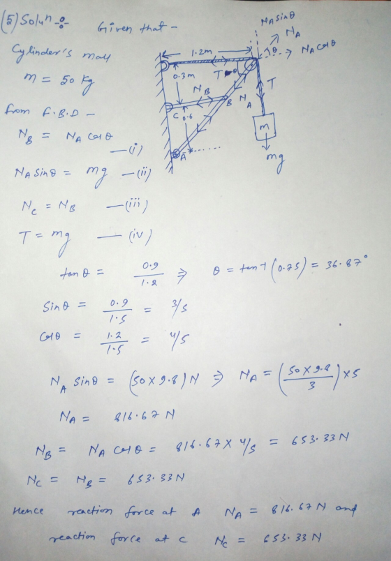 MASind ANA (5) Solun & Given that - Cylinders mall So kg 1.2m 10. NACO m = 5o 0.3m To NB #1 from FIBID - Co.6 N NA colo - mg