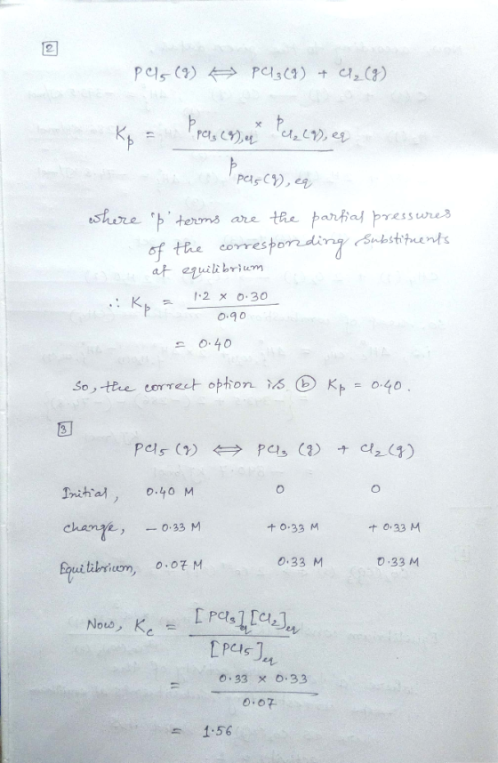 pels () PCls9) C () Ky pasC, eg shere pterms are the parhaf pressures Esubstituents of the correstording at equilibrium 2 x