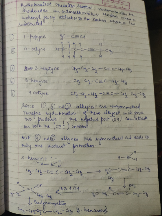 ME Page No, Date Rydlao boatiori onudalion eahon nndered as meshaman can be an antimaskovnikov aeton wheea hydheny poup attac