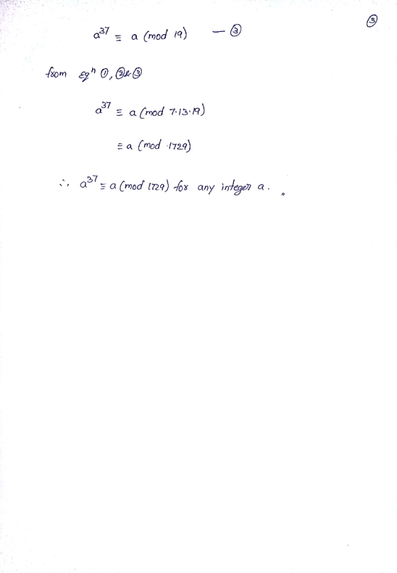 a37 a (mod 9) fxom 0, 37 E a Crmod 7.13 1) e a (mod -1729) aa (mod l729) fox any integen a