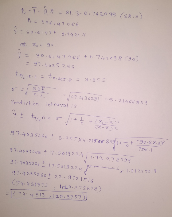 Po = 9 - B = 81.3-0.742098 (68.3) Bo = 306147066 Y = 30.61477 0.7421 x at Xogo ŷ = 30.61 47066 to.742098 go) =97.403 5 266 t