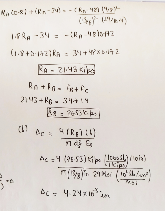 Ra (o-8) +(RA - 34) = - ( Ro-18) (9/8) (1318)2 (29/1014) 18 Ra -34 = - Ra -4 800- (1.8 +0.1727RA = 34 +48 X0:17 2 RA= 21,43 k