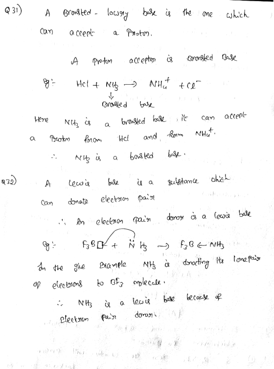 Q31) is the one which A can Bronsted - accept lowny base a Proton, Base A Protem accepton is Bronsted 895 Hel + Nuits Nhat té