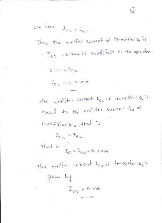 we have I ea a Ica. Thus the emitter current of transistor on is. IER = 0.2mA is substitute in the equation. 0.27162 IE2 20: