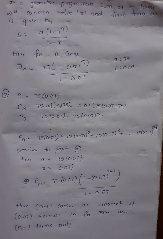 In a on With geometric progressio Sum of n terms ratio lg, and first term a given by Common S = Here for n torms 7511-0.07)