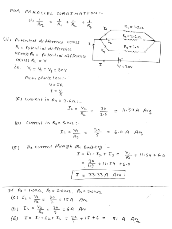 ARALLEL COMBINATION :- (f) L Ri- fo tential difference across R. = potential difference From oms La:- (C) C.un-ent in R2= 2.