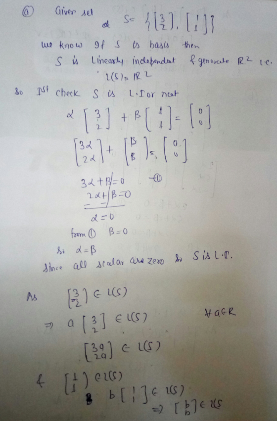 C2 3 Giver et ur know 9f S s bass then S u Linearhyindlabndutgnetycate R2 1e st check S is L.Tor ncat 24 2dt B-0 from B-0 d-B