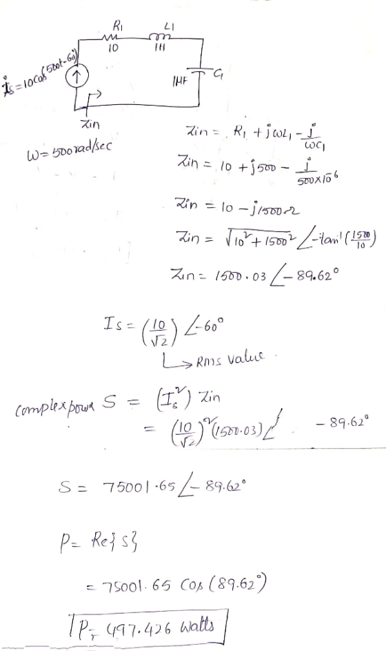 Islocos 5001-60) 21 RI ML 10 TH Ta IMF Zin = R1 + iWL, I Zin = 10 +5500 - i WC W = 50orad/sec 500x/06 Zin = 10 - 31500,2 Zin