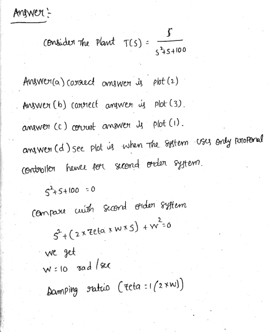 Angwer: Consider the plant is). I s45+100 Answerca) correct answer is plot (2) Answer (b) connect angwer is plot (3). answer