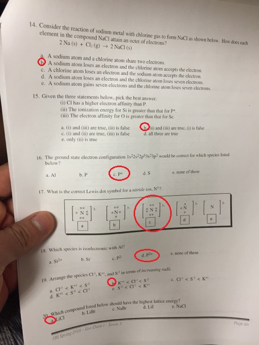14. Consider the reaction of sodium metal with chlorine gas to form NaCI as shown below. How does each element in the compoun