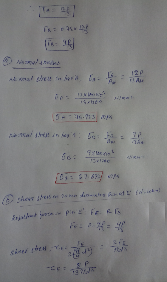 [FA = 128 FB = 6.75 12P (Fo= qb & Normal Shesses Nosmal stress in bara, SA 12P 13 Ast TA= 12 x 100Xlo 13x1200 nimmt 15A = 76