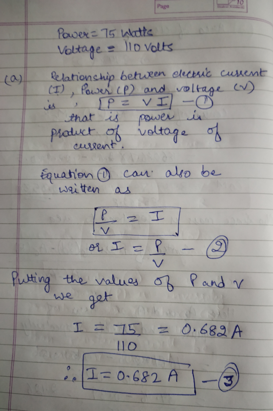 10 Page Voltage= llovolts Relathonship betuzen olecsic caussesnt power Equahion O can alto be wgiten as 2 0 aeb wie llo 1-0-6