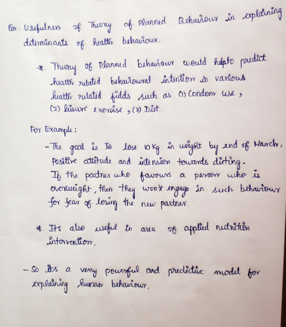 in Behaviour explaining OM of Thiony Usefulners of Planned determinants of health behaviour. * Theony of Planned behaviour wo