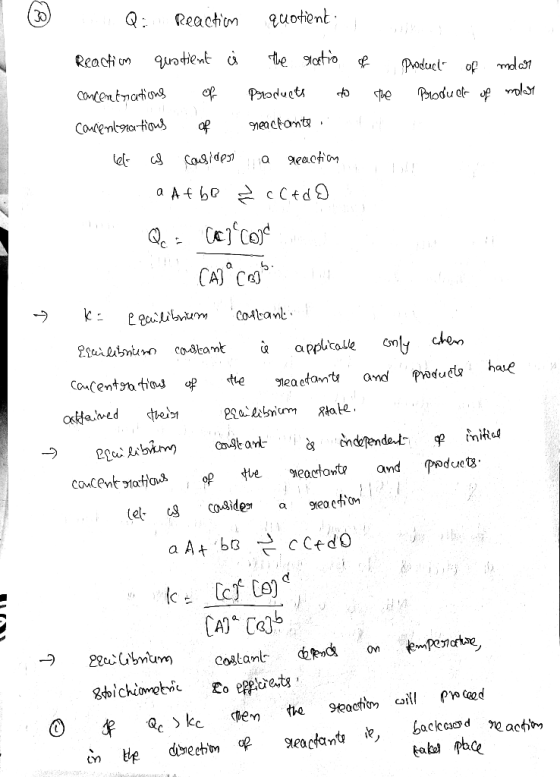 molar molar Hot Q: Reaction quotienti Reaction quotient i the ratio of product of concentrations of products to the Product o