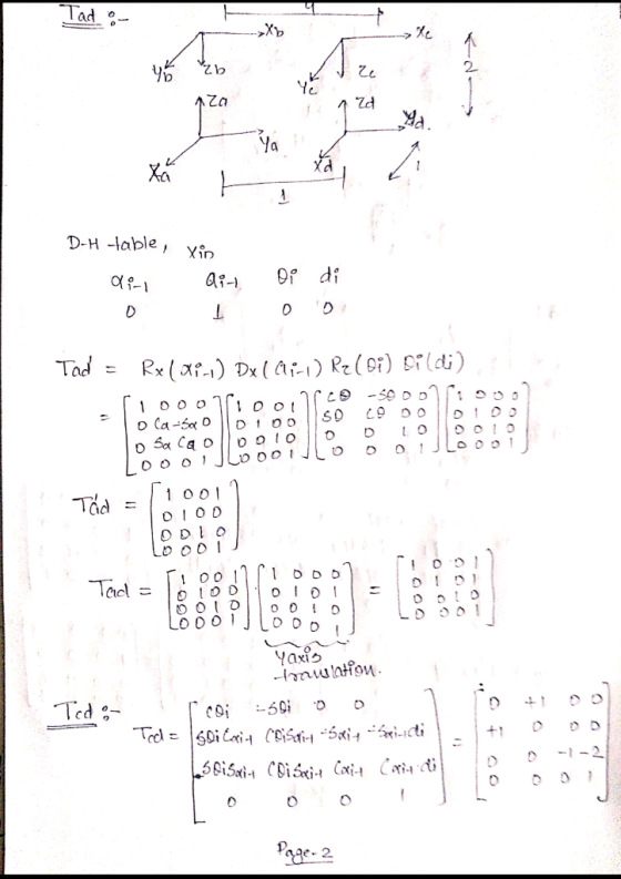 Ye and D-H table, Xin T- 0 4s- 1 9 0 d 0 Tad - Rxl 69-) Dx 10;-1) Rz ( 0;) Dildi) ro0oneco -50 Dolino Io CasqDO 100 59 ISDC9O