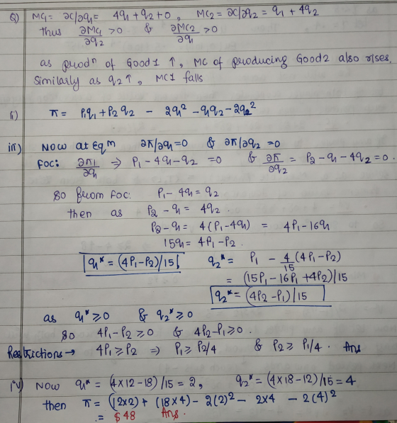 MC2 = aC/a12 = q t 492 ƏMC2 70 be 4 +92+o 2 6) MG= ac/24= thus %3D ƏMG 70 zbe as Quodn of Good I ↑, MC Of peoducing Good2 als