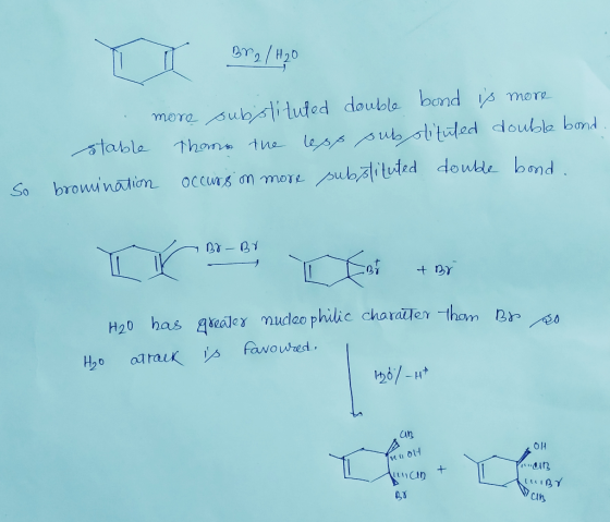 II Bry/420 more substituted double bond is more stable Thomas the les substituted double bond. So bromination occurs on more