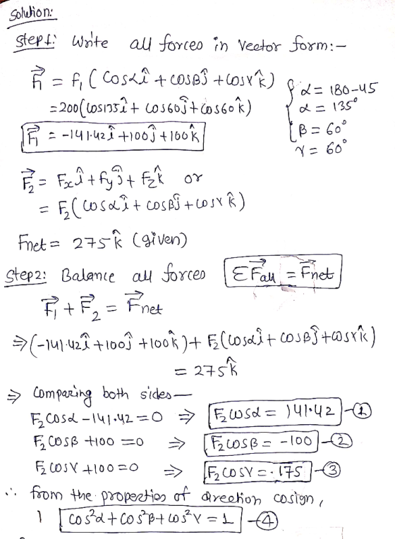 Solubion step wnte al forceo in Veator form:- fCCos COSB3 +os) 200(osn32o60tos60R) A -141.42100j+160K ペ= 60° + F(LoSet coSASo