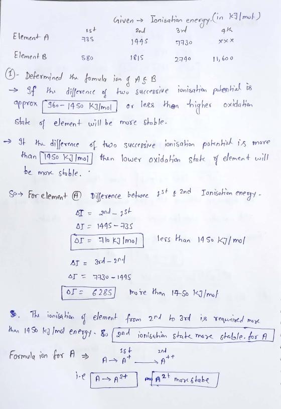 est 2nd 9th 735 7730 XXX 1815 2740 11,600 4 J AGB so for element Difference betwee gst Given ~ Tonisation energy.(in kJ/mol )