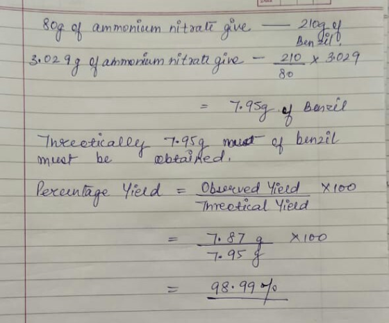 80g of ammonium nitrato give — 21093% 3.029g of ammonium nitrat give -- 210 * 3.029 - 7.959 7.959 of beszél meut of benzil. T