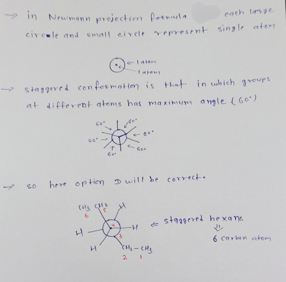 each longe in Newmann projection formula circale and small circle represent single atom © E latom latom lalom staggered confo