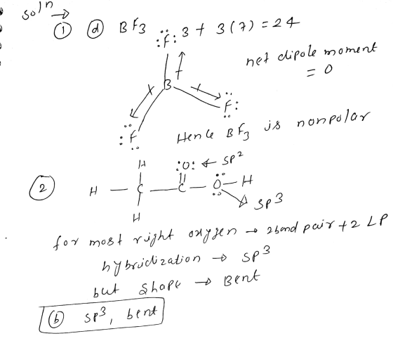 23+ 3(7) = 24 It net clipole moment X BX xos viac Hé - e-8 Hence B fr js nonpolar :0; + sp H H x 3p3 for most right onggen 2