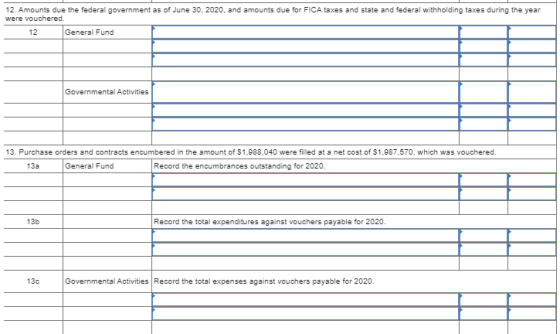 12. Amounts due the federal government as of June 30, 2020, and amounts due for FICA taxes and state and federal withholding