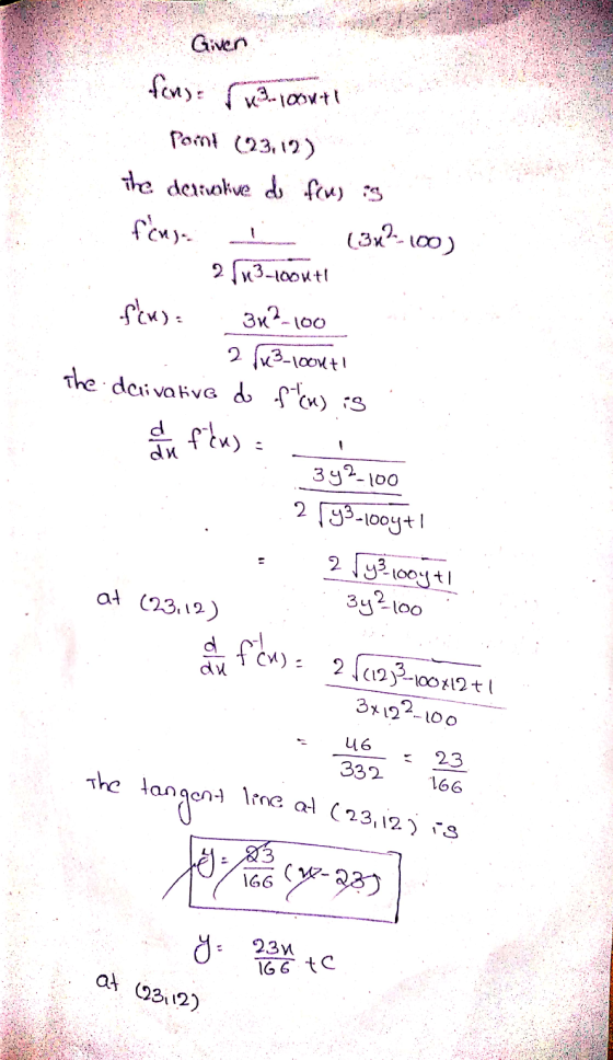Giver fons ra- 1000+ port (93,12) The derivative de fru) is fons (3x?--100) 23-lout! 34²-100 23-loout the daivative de fich)