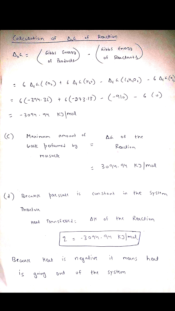 Calculation of AG of Reaction Gibbs nbээ A, a Gibbs Energy of Products Reactants ( .60 G (o,) + 6 Dr G (120) - Ara ((ch,cor)