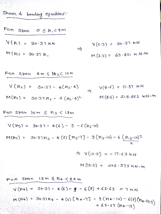 Shear 4 bending equations! For span osh.com Van 30.37 KN V(2-3) = 30-37 KN MCHU = 30-37 01 M (2-3) = 69.851 K N-m Far span 4