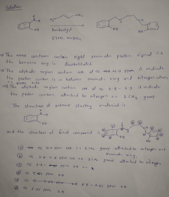 solution: NH2 Ly HAN 2 OH HO Amberlyst EtoH, NUBHH eight aromatic proton signal he The NMR spectrum contain eight aromatic pr