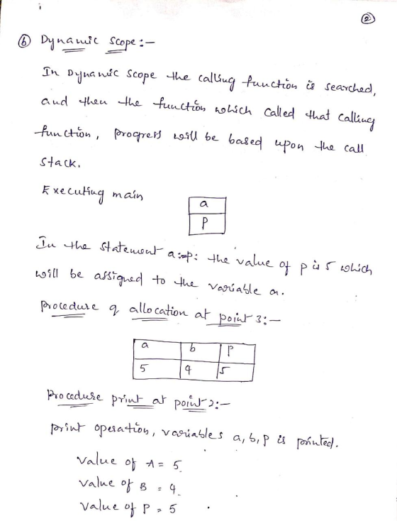 Dynamic Scope: - In Dynanic scope and then the the calling function is searched, function which called that calling function