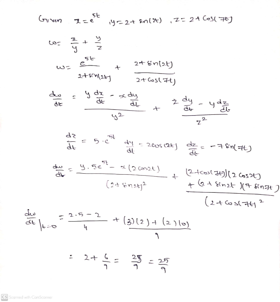 Given 5t ㅉe =2+ Sn[2t) Z - 24 CoS(7) y + g Z 55 24 (at) w + 248게째 2tost) do dt y de dt ady ż dy di + at y2 22 da 11 5.5l de 이