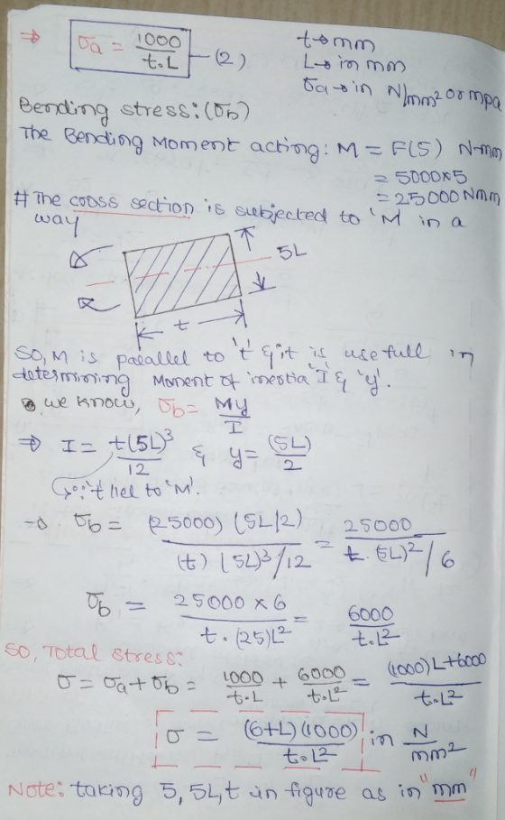 Bening stress: (%) The Bending Moment acbng: M = FIS) の 之5D00x5 5L SO, MİS parallel tot Ettu usefull 12 5000) () 5000 び ー 2