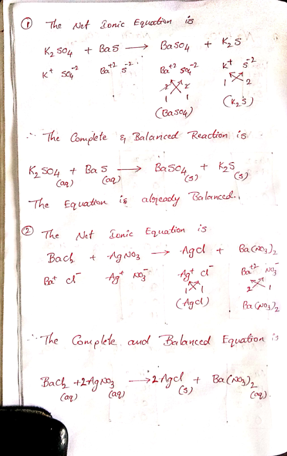 The Net 2onic Equaton a Ba So4 K2 S04 +Bas kt s2 2 Ba క 2 CGaso) The Complete Balanced Reaclion is K2 SO4 Can Ba 5 Caa) Box S